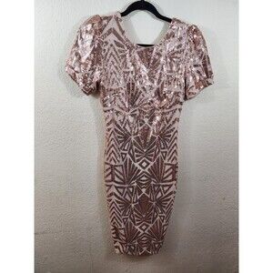Shein Womens M Gold Allurite Puff Sleeve Sequin Bodycon Dress